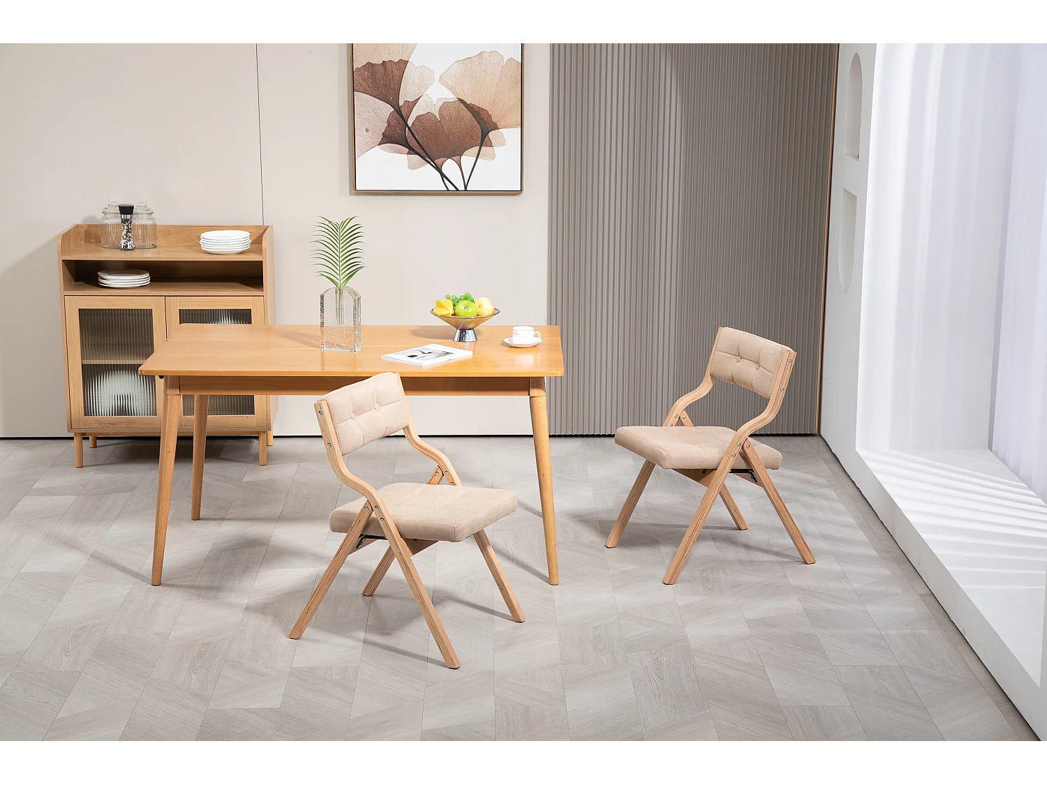 Chaises pliantes avec coussins, lot de 2, chaises pliantes rembourrées en bois, portables, assemblées, kaki