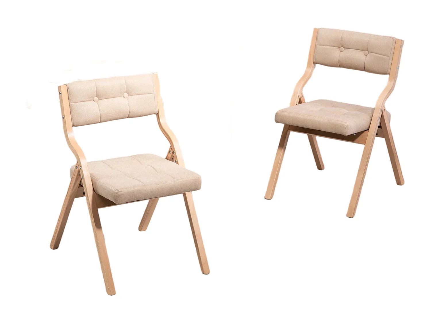 Chaises pliantes avec coussins, lot de 2, chaises pliantes rembourrées en bois, portables, assemblées, kaki