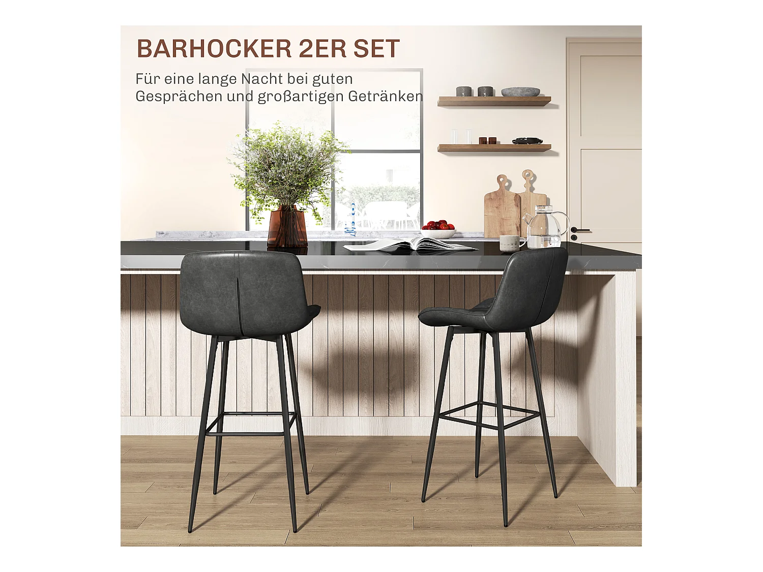 Barkruk set van 2, bistrokruk met voetensteun, draaibaar, met rugleuning, donkergrijs