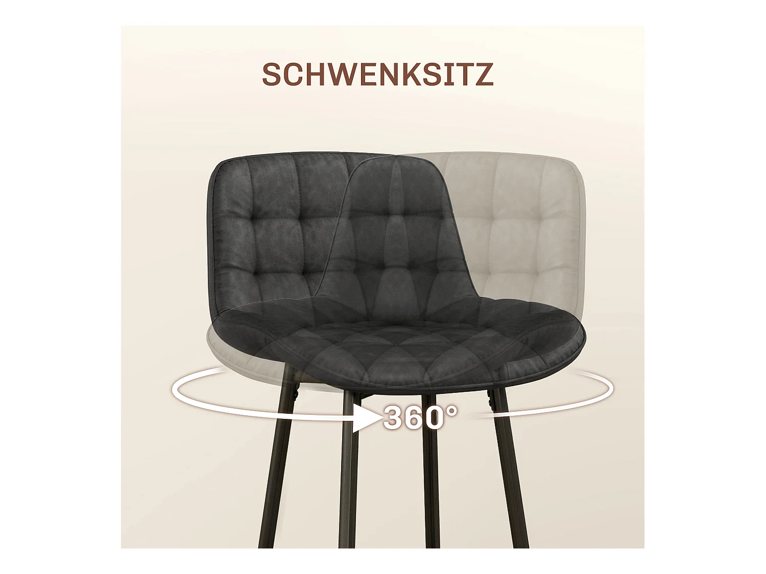 Barkruk set van 2, bistrokruk met voetensteun, draaibaar, met rugleuning, donkergrijs