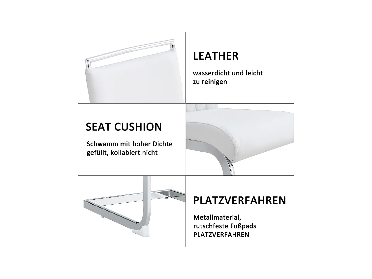Ensemble de 6 chaises de salle à manger modernes, dossier en cuir PU et lin, dossier haut rembourré, motif à rayures horizontales, blanc
