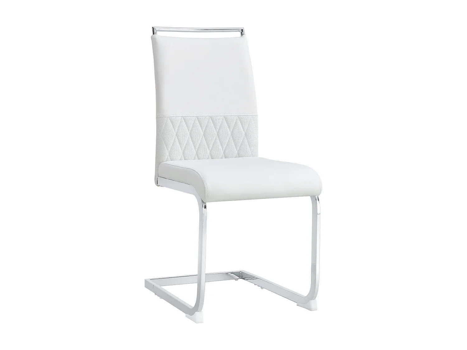 Moderne eetkamerstoelen set van 6, rugleuning van PU-leer en linnen, hoge rugleuning gestoffeerd, horizontaal streepdessin, wit