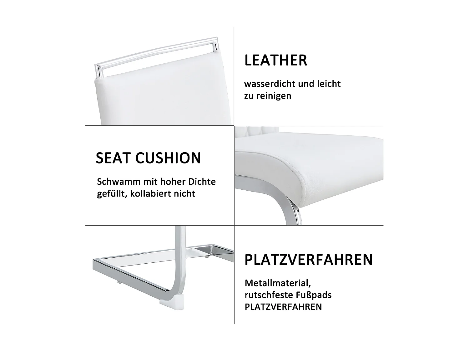 Moderne eetkamerstoelen set van 6, rugleuning van PU-leer en linnen, hoge rugleuning gestoffeerd, horizontaal streepdessin, wit