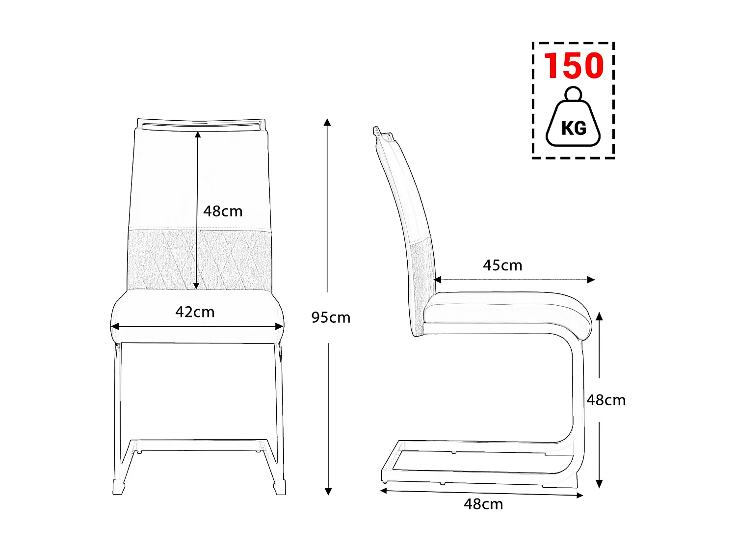 Moderne eetkamerstoelen set van 6, rugleuning van PU-leer en linnen, hoge rugleuning gestoffeerd, horizontaal streepdessin, wit