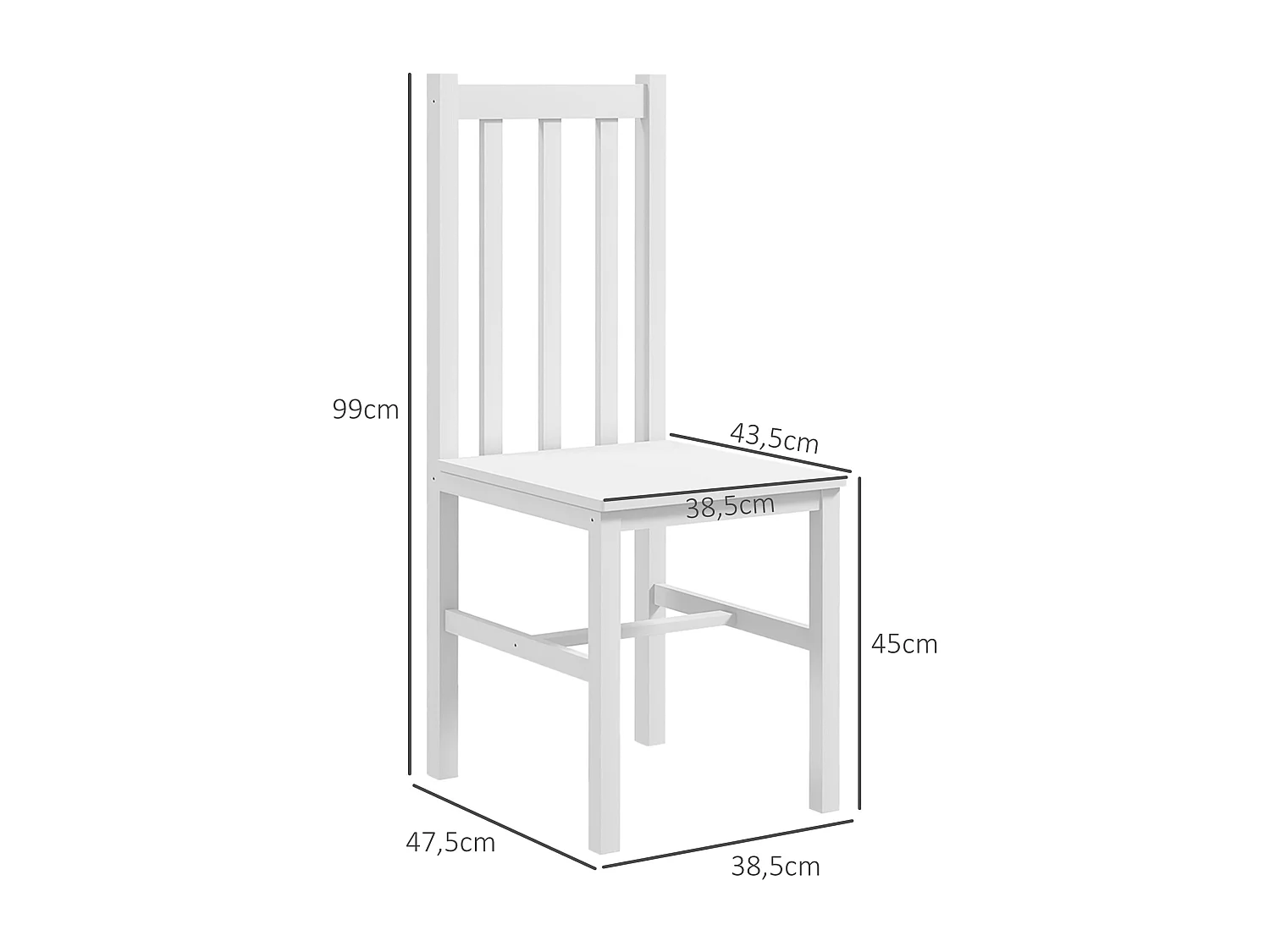 Lot de 2 chaises de salle à manger, chaise de cuisine, chaise de salle à manger avec dossier, pin, blanc