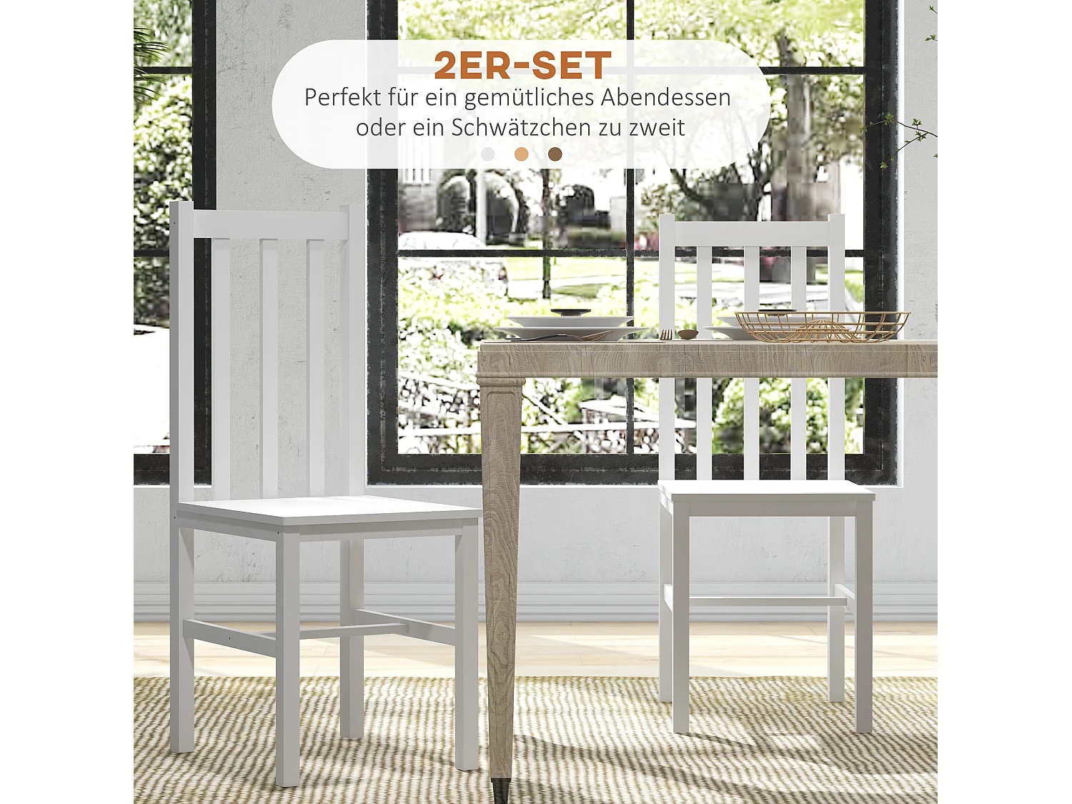Lot de 2 chaises de salle à manger, chaise de cuisine, chaise de salle à manger avec dossier, pin, blanc