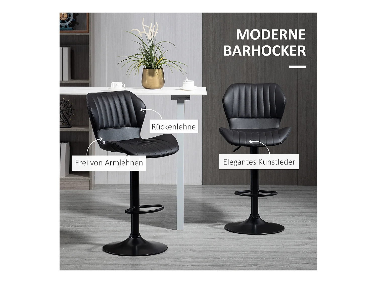 Barhocker 2er-Set, Drehstühle 360° drehbar mit Rückenlehne, Kunstleder, höhenverstellbar