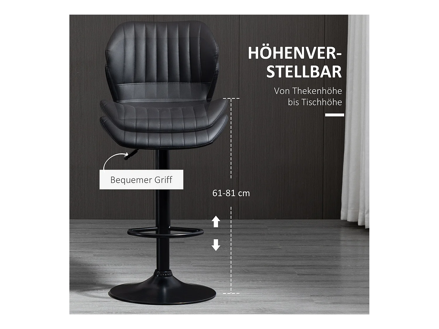 Barhocker 2er-Set, Drehstühle 360° drehbar mit Rückenlehne, Kunstleder, höhenverstellbar