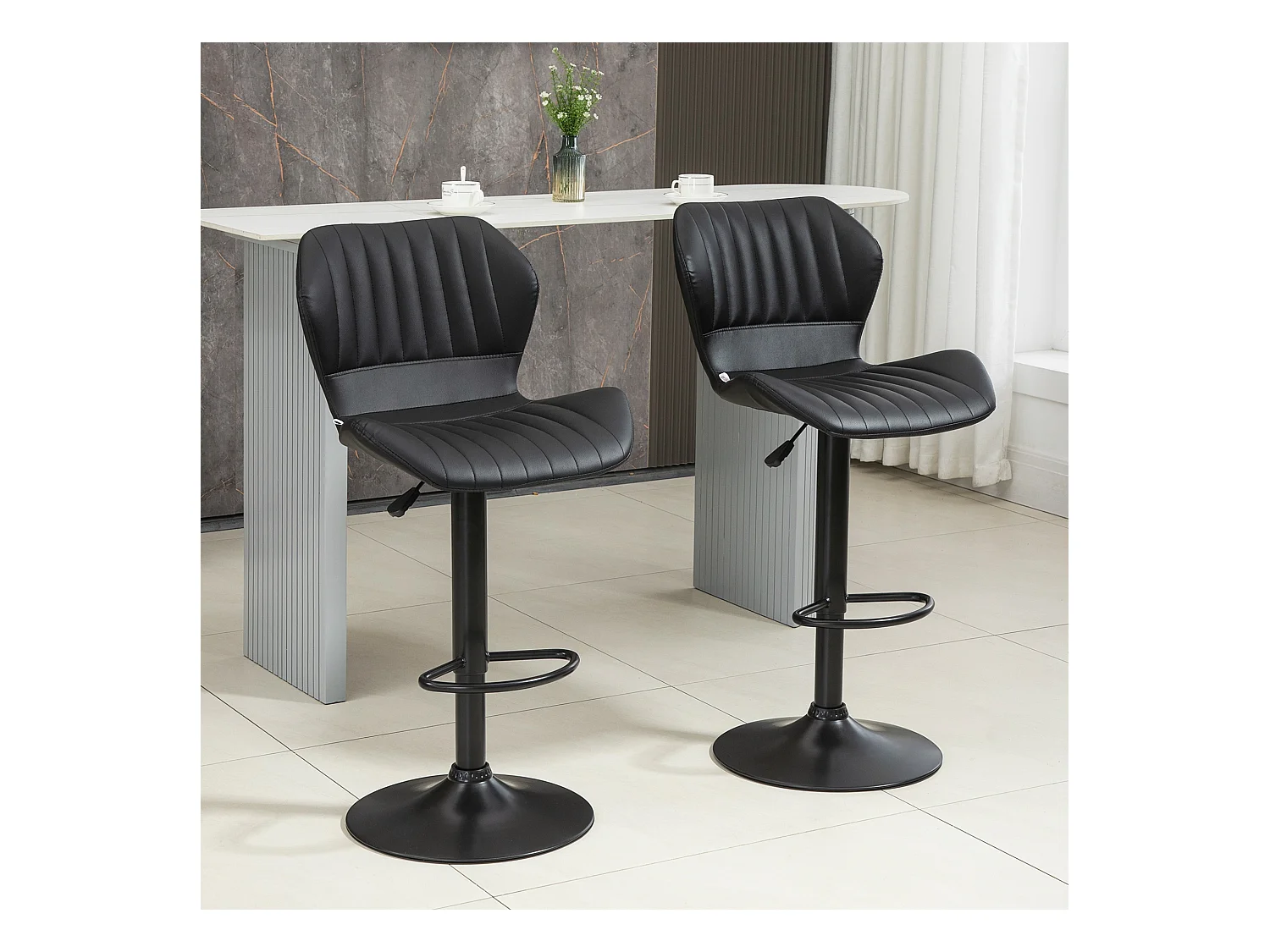 Lot de 2 tabourets de bar, chaises pivotantes à 360° avec dossier, simili cuir, réglables en hauteur