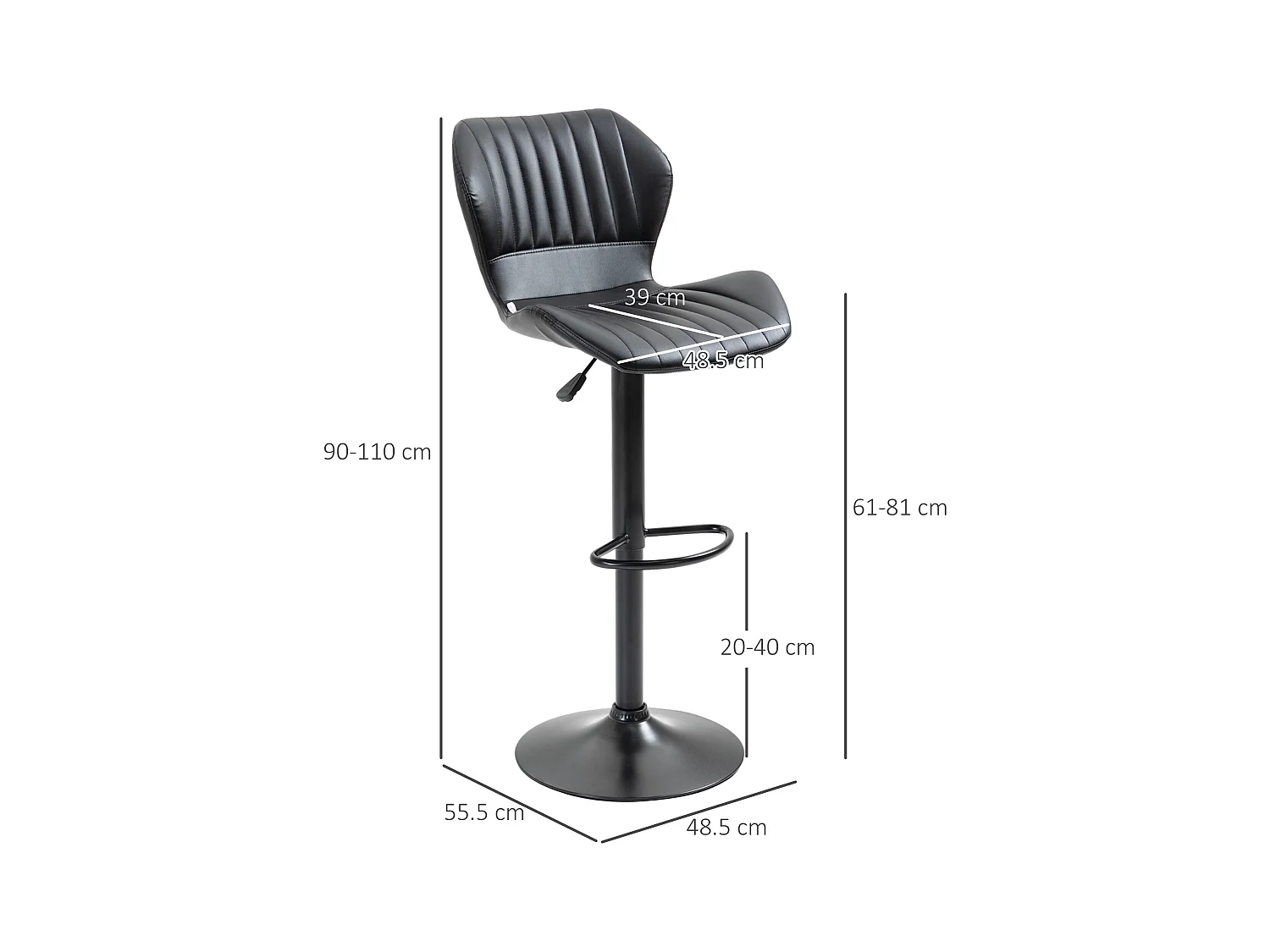 Lot de 2 tabourets de bar, chaises pivotantes à 360° avec dossier, simili cuir, réglables en hauteur