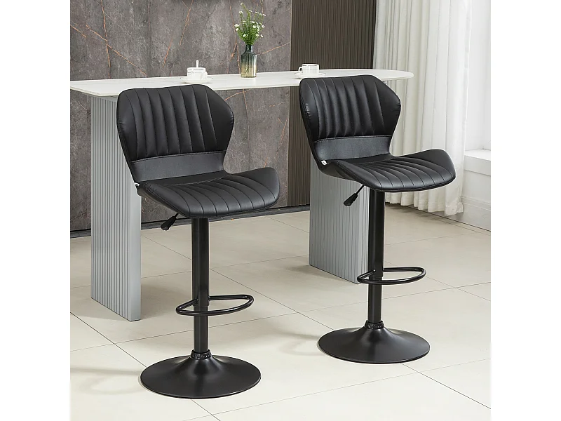Lot de 2 tabourets de bar, chaises pivotantes à 360° avec dossier, simili cuir, réglables en hauteur