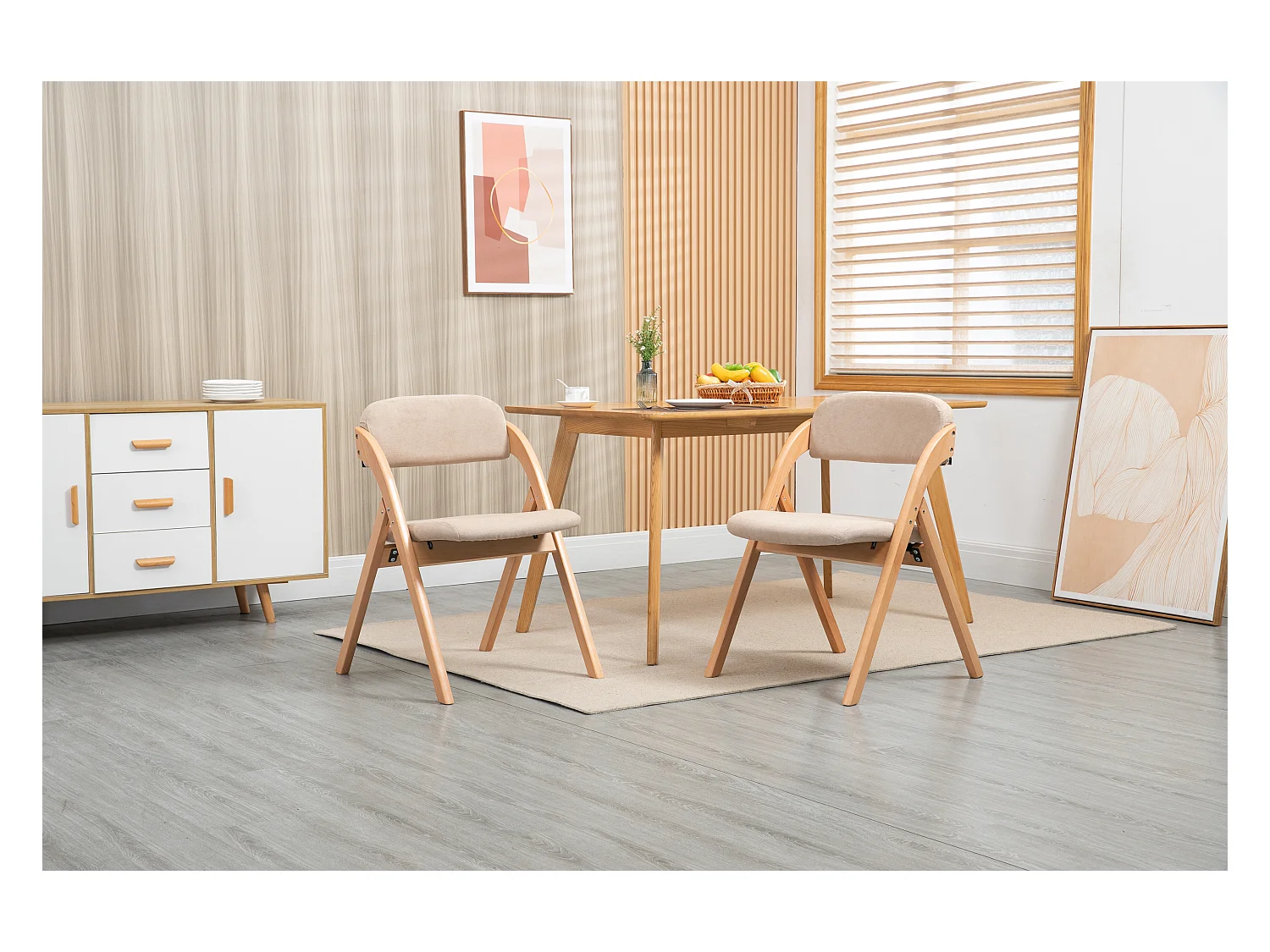 Chaises pliantes avec assise rembourrée, lot de 2, chaises de salle à manger empilables en bois, housse amovible, kaki