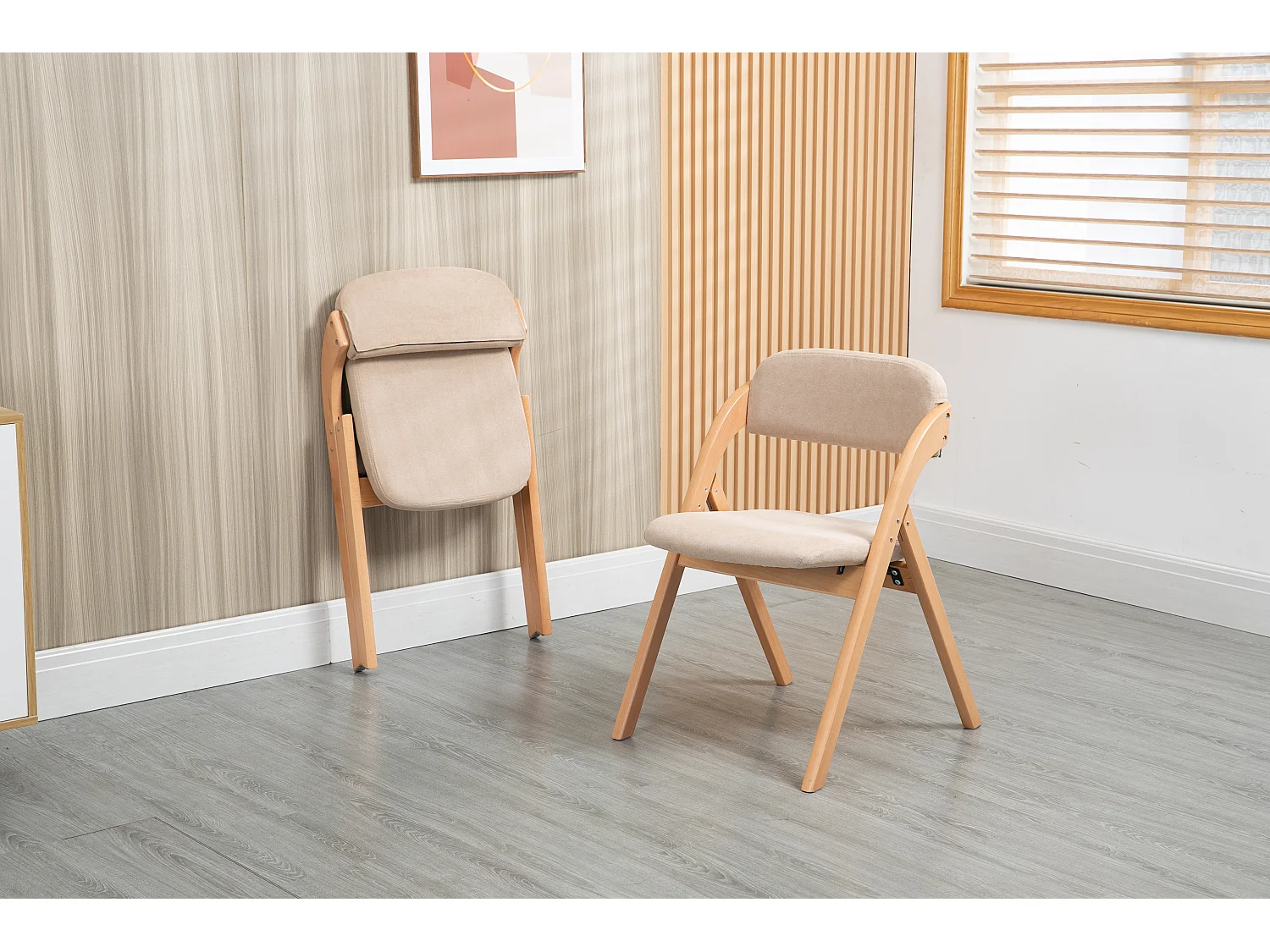 Chaises pliantes avec assise rembourrée, lot de 2, chaises de salle à manger empilables en bois, housse amovible, kaki