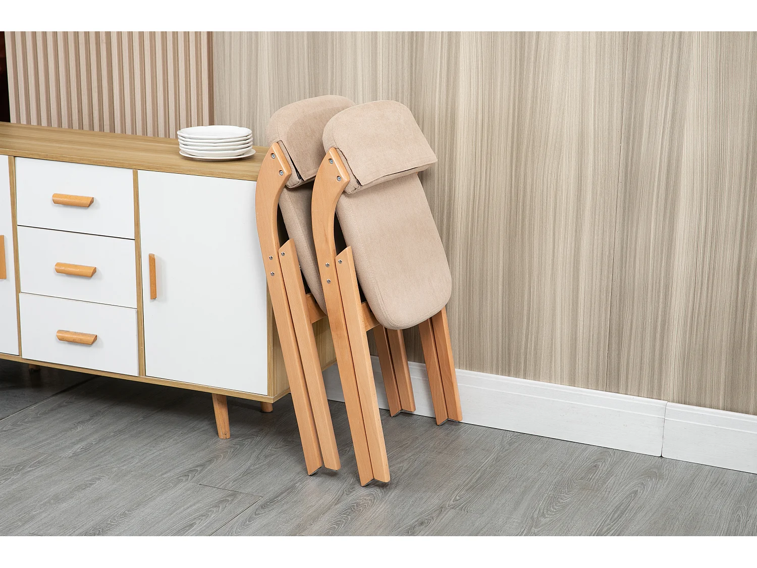 Chaises pliantes avec assise rembourrée, lot de 2, chaises de salle à manger empilables en bois, housse amovible, kaki