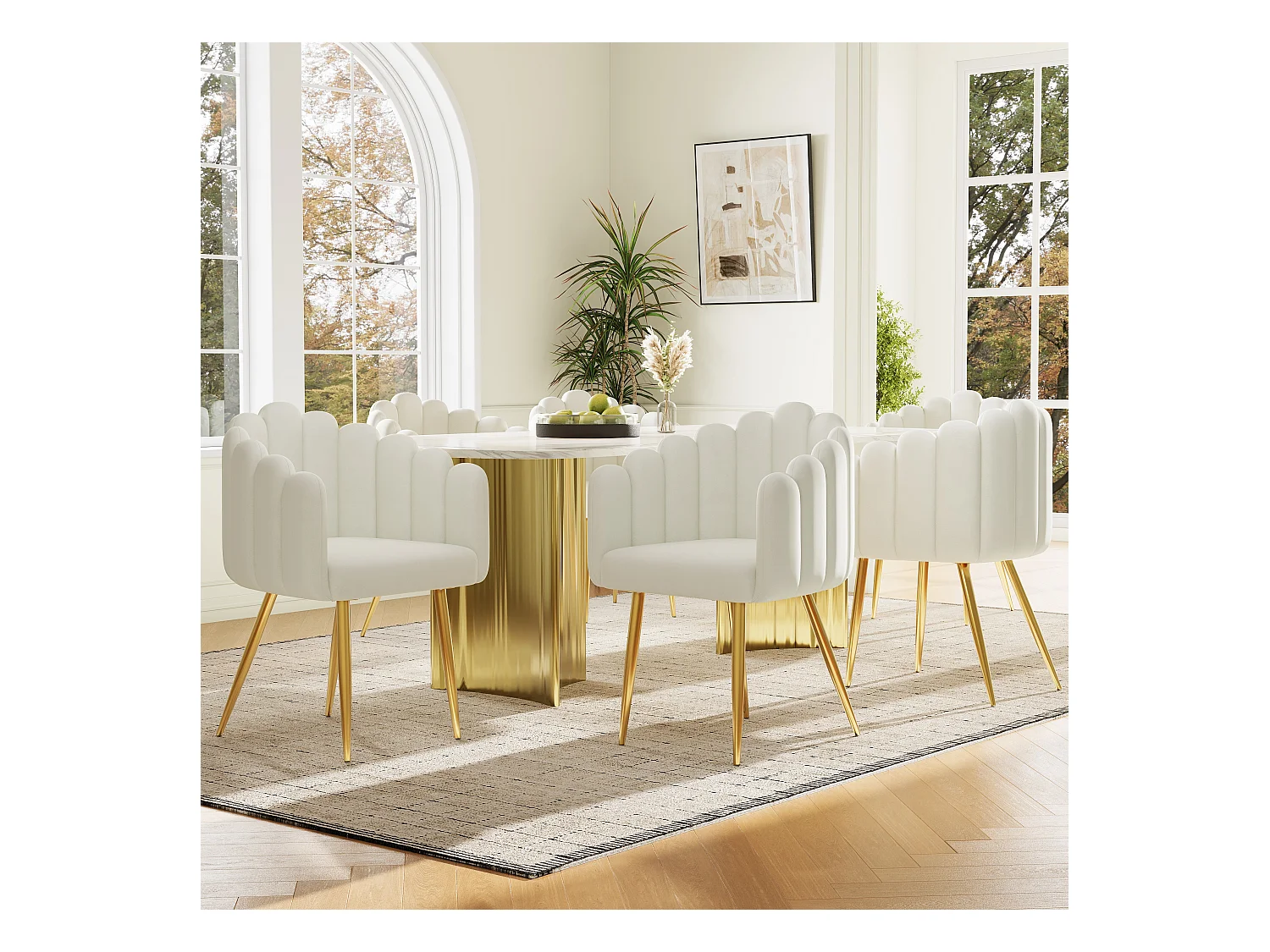 Hochwertiger Veloursstoff Esszimmerstuhl 4er-Set, Make-up-Stuhl, goldene Eisenbeine, verstellbare Beine