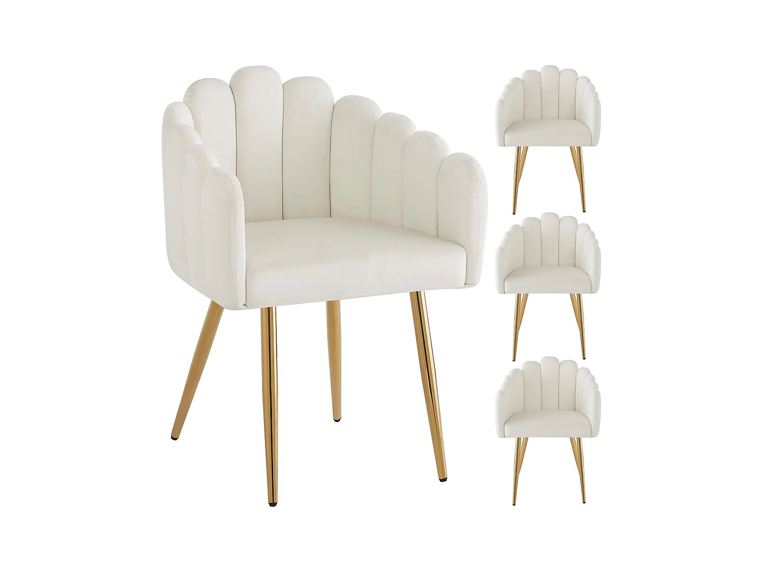 Hochwertiger Veloursstoff Esszimmerstuhl 4er-Set, Make-up-Stuhl, goldene Eisenbeine, verstellbare Beine