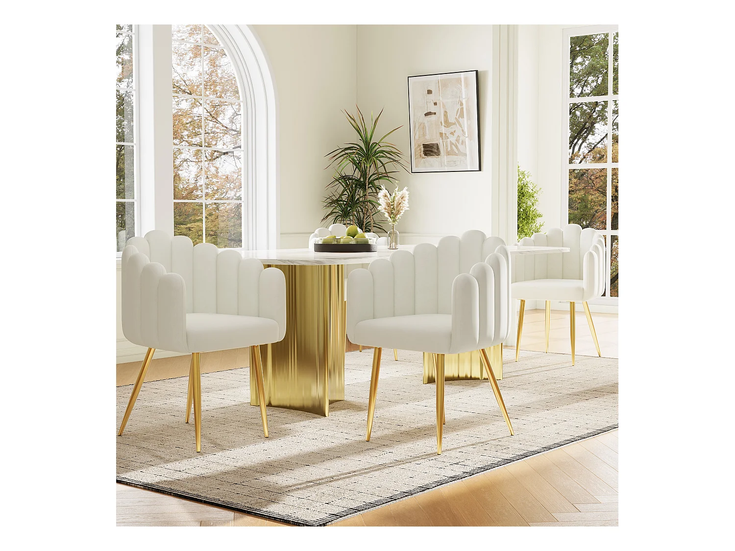 Ensemble de 4 chaises de salle à manger en velours de haute qualité, chaise de maquillage, pieds en fer doré, pieds réglables