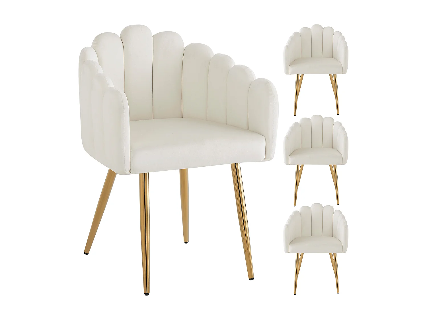 Set di 4 sedie da pranzo in tessuto velour di alta qualità, sedia da trucco, gambe in ferro dorato, gambe regolabili