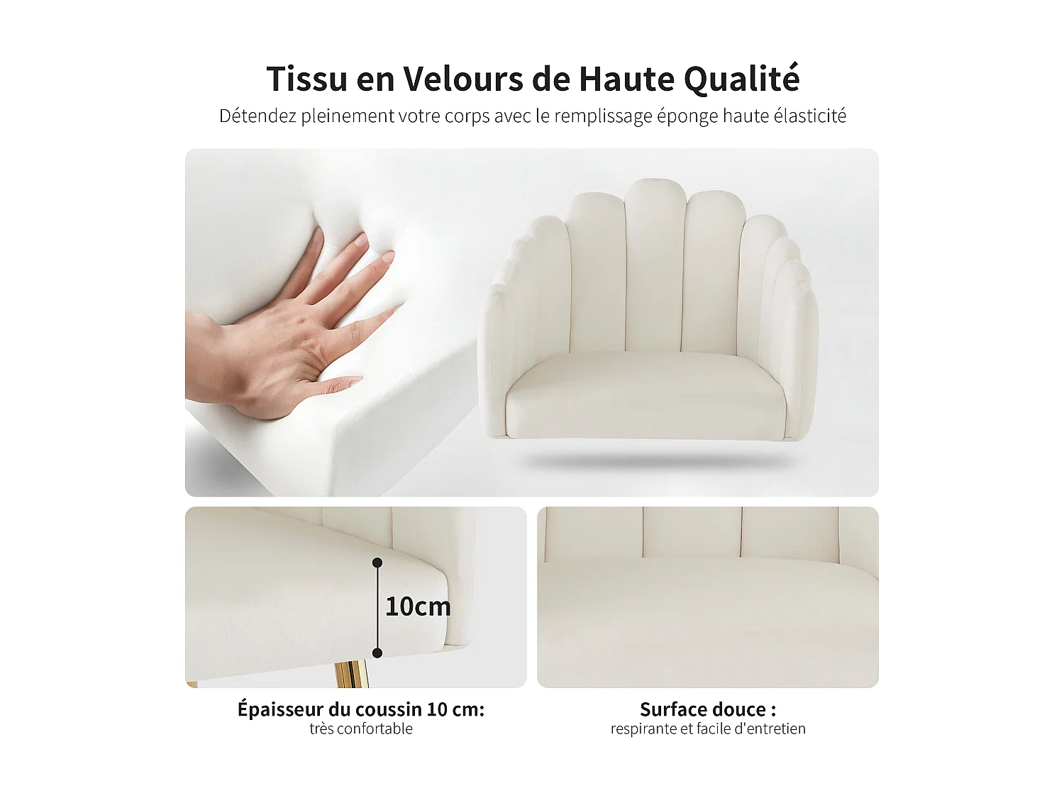 Set di 4 sedie da pranzo in tessuto velour di alta qualità, sedia da trucco, gambe in ferro dorato, gambe regolabili