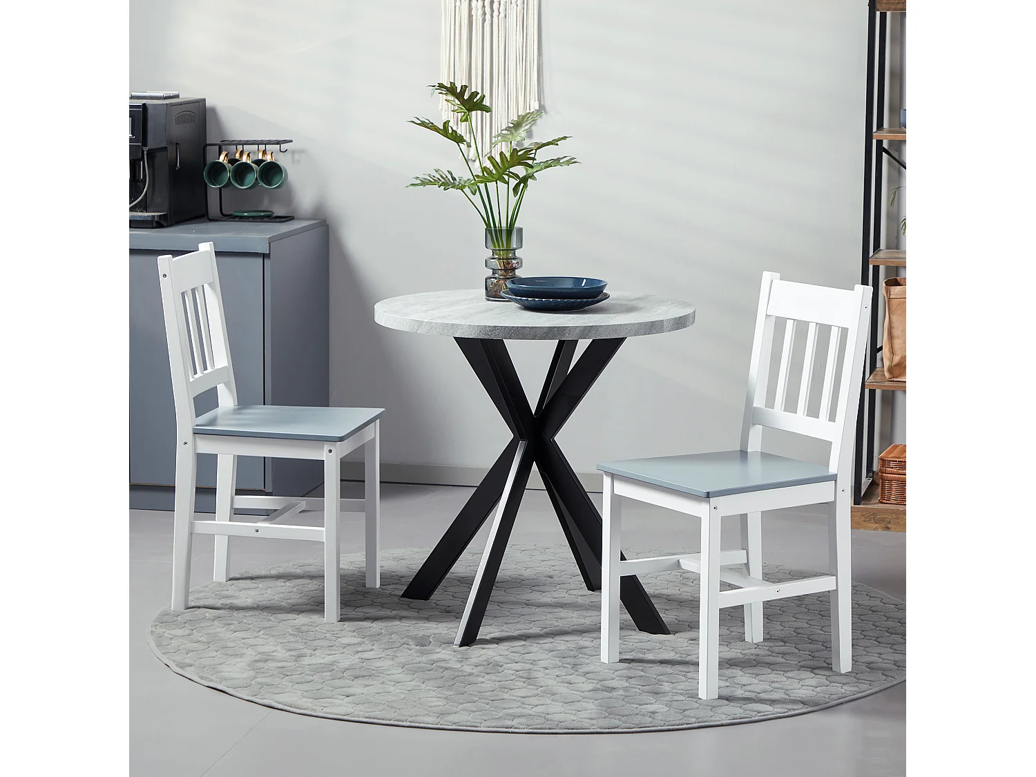 Lot de 2 chaises de salle à manger, chaise de cuisine avec dossier en pin, gris