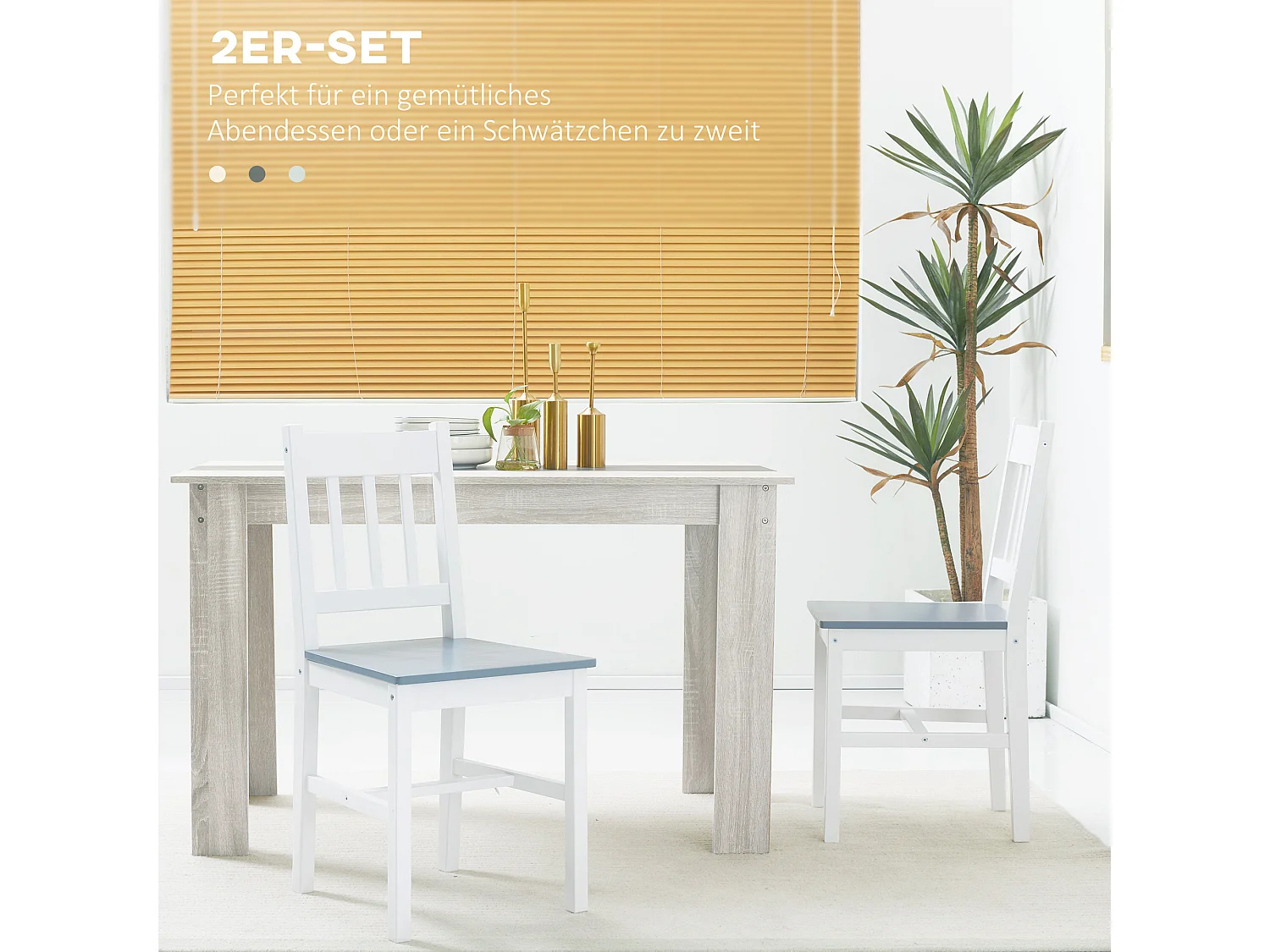 Lot de 2 chaises de salle à manger, chaise de cuisine avec dossier en pin, gris