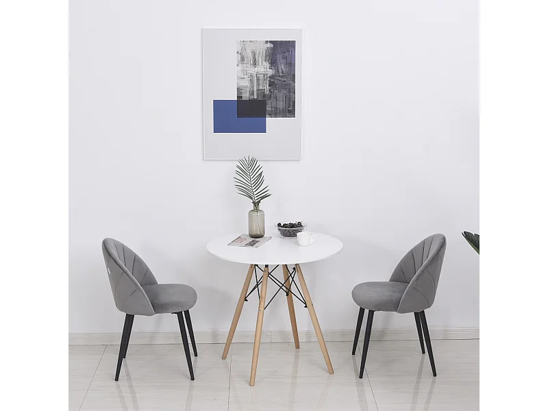 Esszimmerstühle 2er-Set, Küchenstuhl Skandi Design, Polsterstuhl, Samt, Metall, Grau