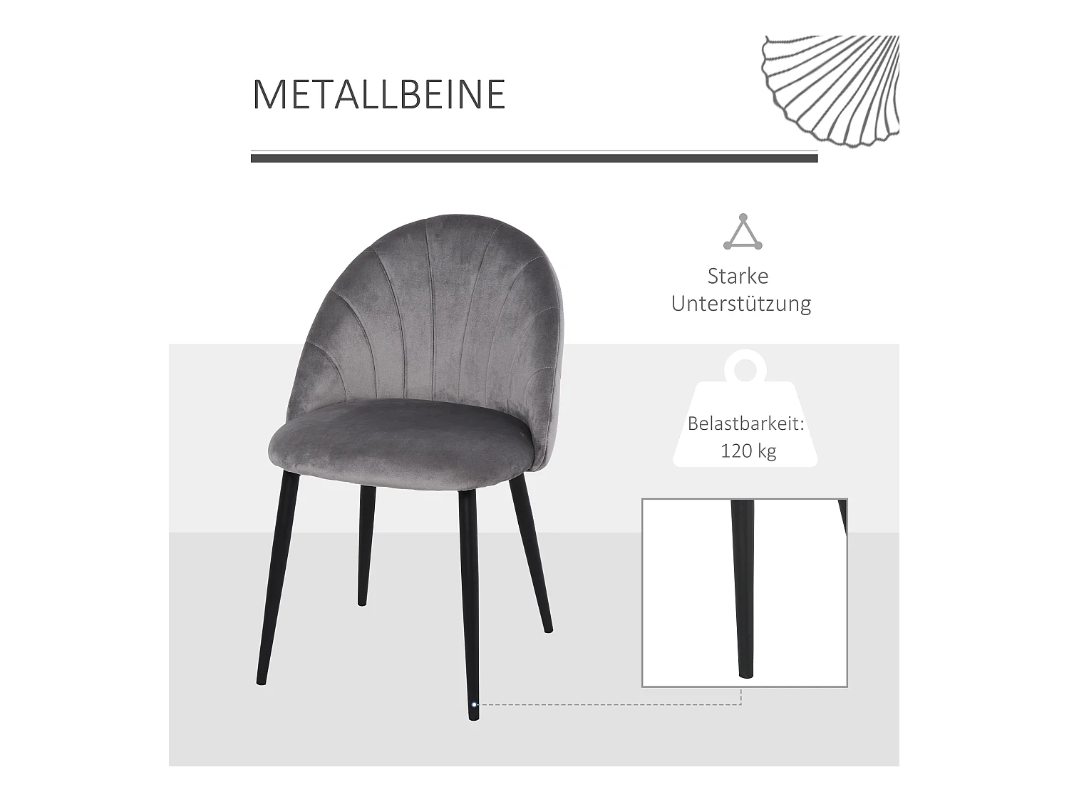 Lot de 2 chaises de salle à manger, chaise de cuisine design scandinave, chaise rembourrée, velours, métal, gris