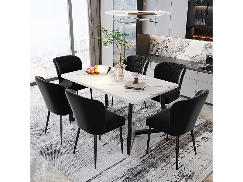 Esszimmerstuhl 6er-Set, Schwarz, Polsterstuhl Design mit Rückenlehne, Samt, Metallgestell