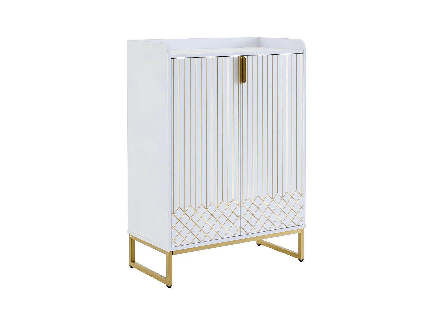 Schoenenkast met 2 deuren, houten opbergmeubel - metalen poten - wit (75x37x105 cm)