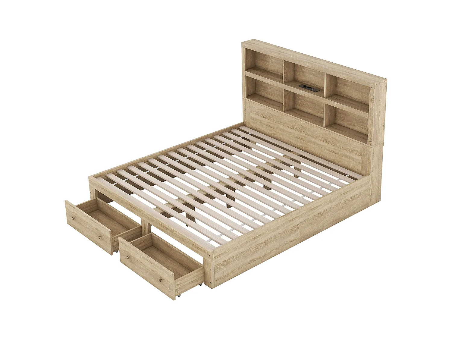 Lit coffre 140x200 cm avec sommier - 2 tiroirs de rangement - lin - blanc (sans tête de lit ni matelas)