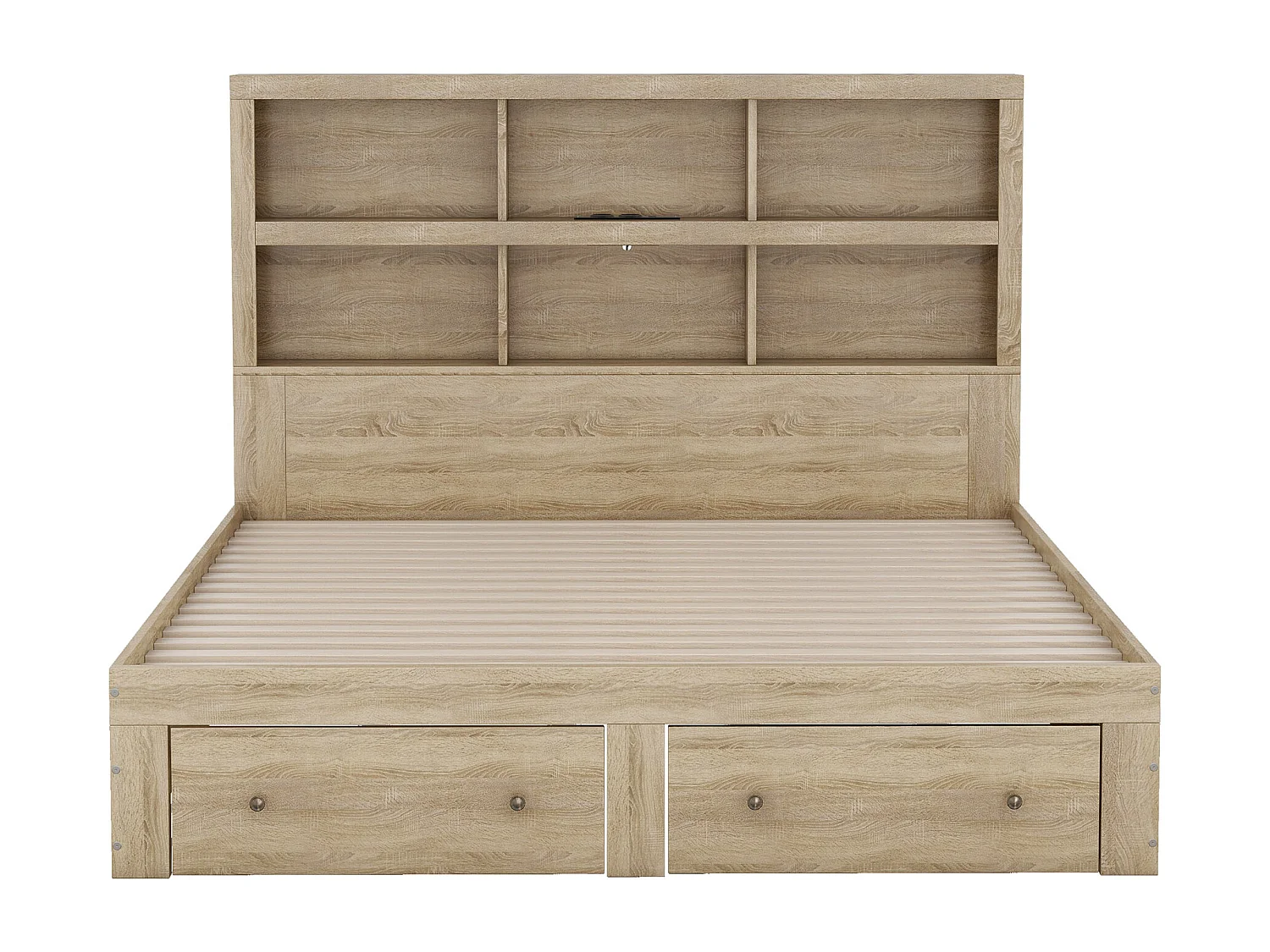 Lit coffre 140x200 cm avec sommier - 2 tiroirs de rangement - lin - blanc (sans tête de lit ni matelas)