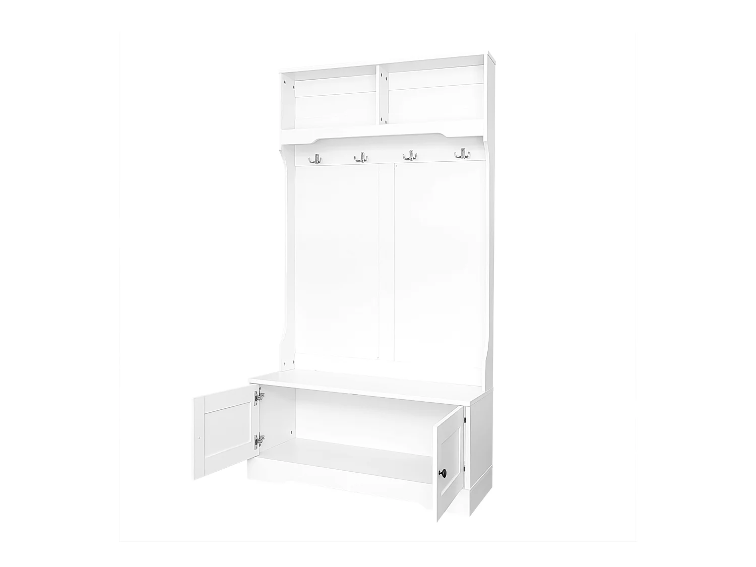 Vestiaire d'entrée 101.5x47x183 cm avec 2 portes 4 crochets et rangement haut - bois - blanc
