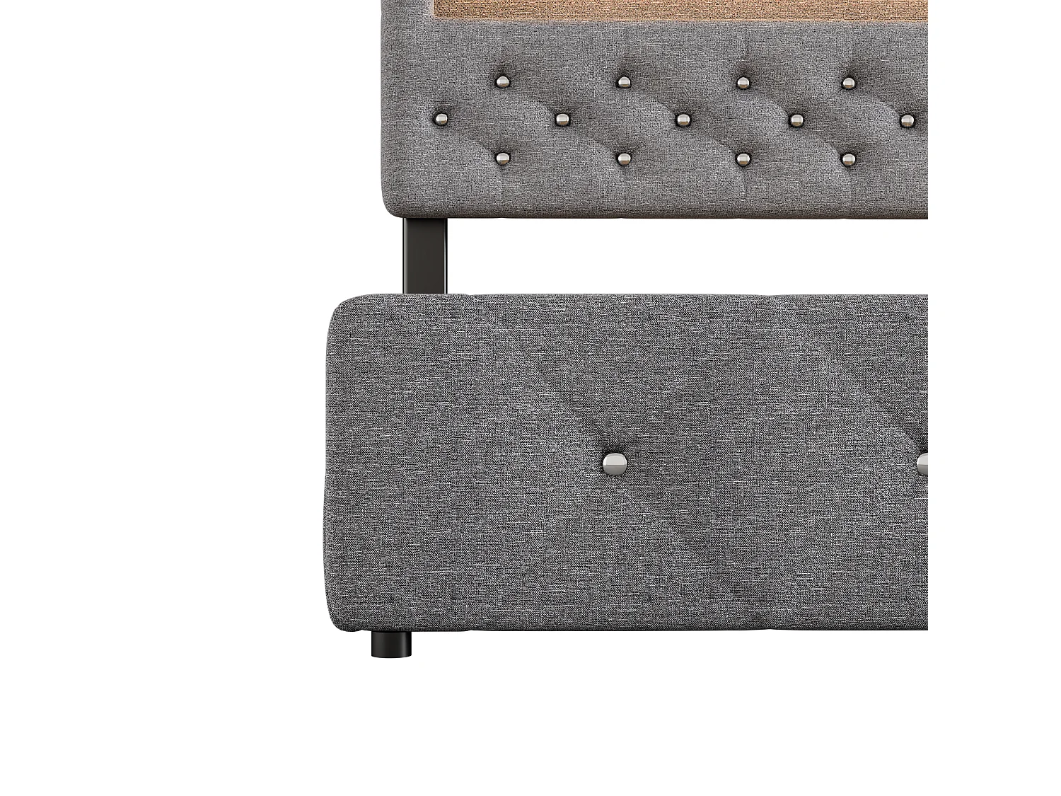 Tweepersoonsbed voor volwassenen 140x200 cm met 2 lades - LED-uitschuifbed met in hoogte verstelbaar hoofdeinde - linnen - grijs (zonder matras)