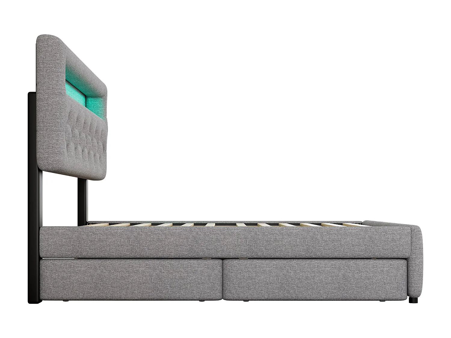 Tweepersoonsbed voor volwassenen 140x200 cm met 2 lades - LED-uitschuifbed met in hoogte verstelbaar hoofdeinde - linnen - grijs (zonder matras)