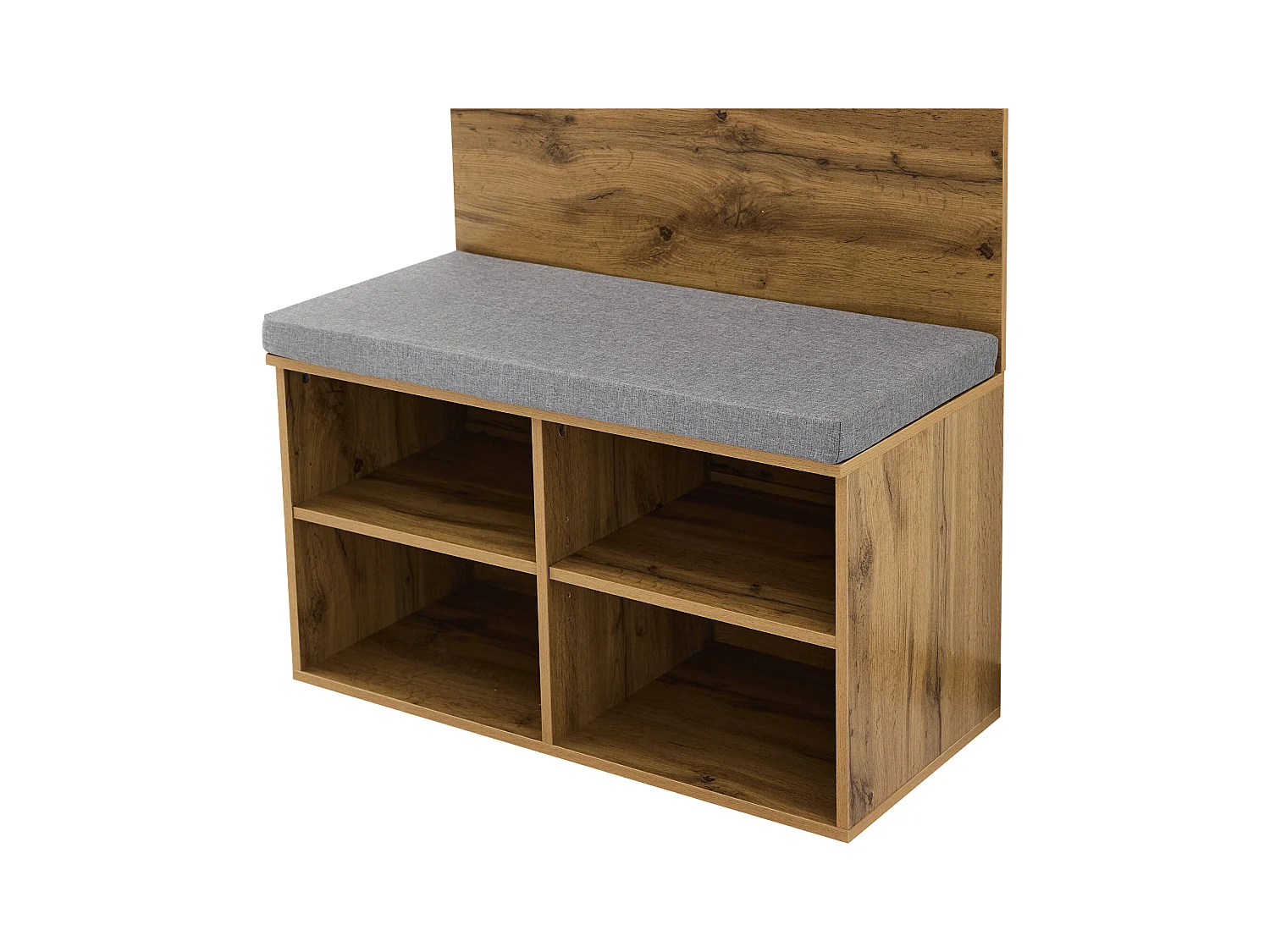 Vestiaire d'entrée 84x37x175 cm blanc avec 4 compartiments de rangement 1 banc rembourré étagères et patères - bois - marron