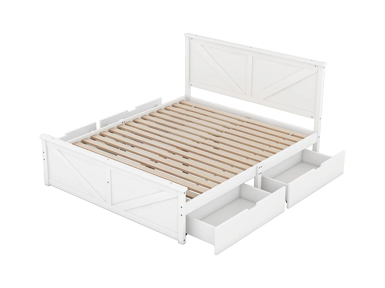 Tweepersoonsbed 160x200 cm met lattenbodem - hoofdbord - 4 lades - hout - wit (zonder matras)