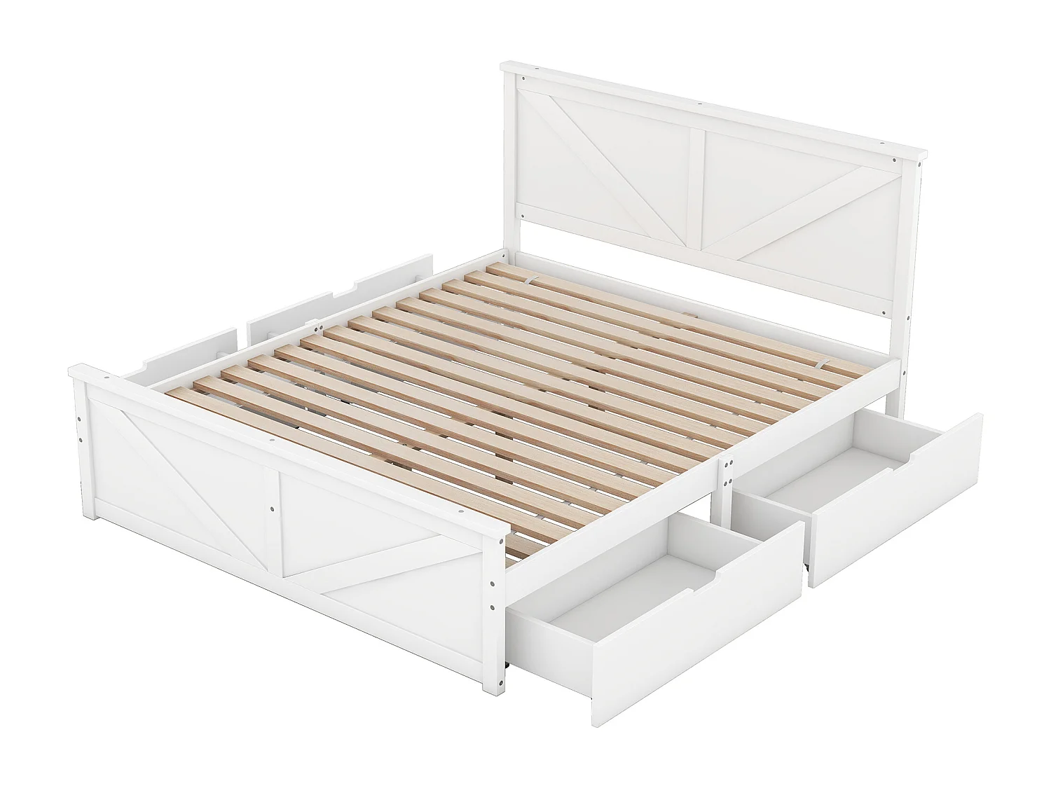 Letto matrimoniale per adulti 160x200 cm con base - testiera 4 cassetti contenitore - legno - bianco (senza materasso)