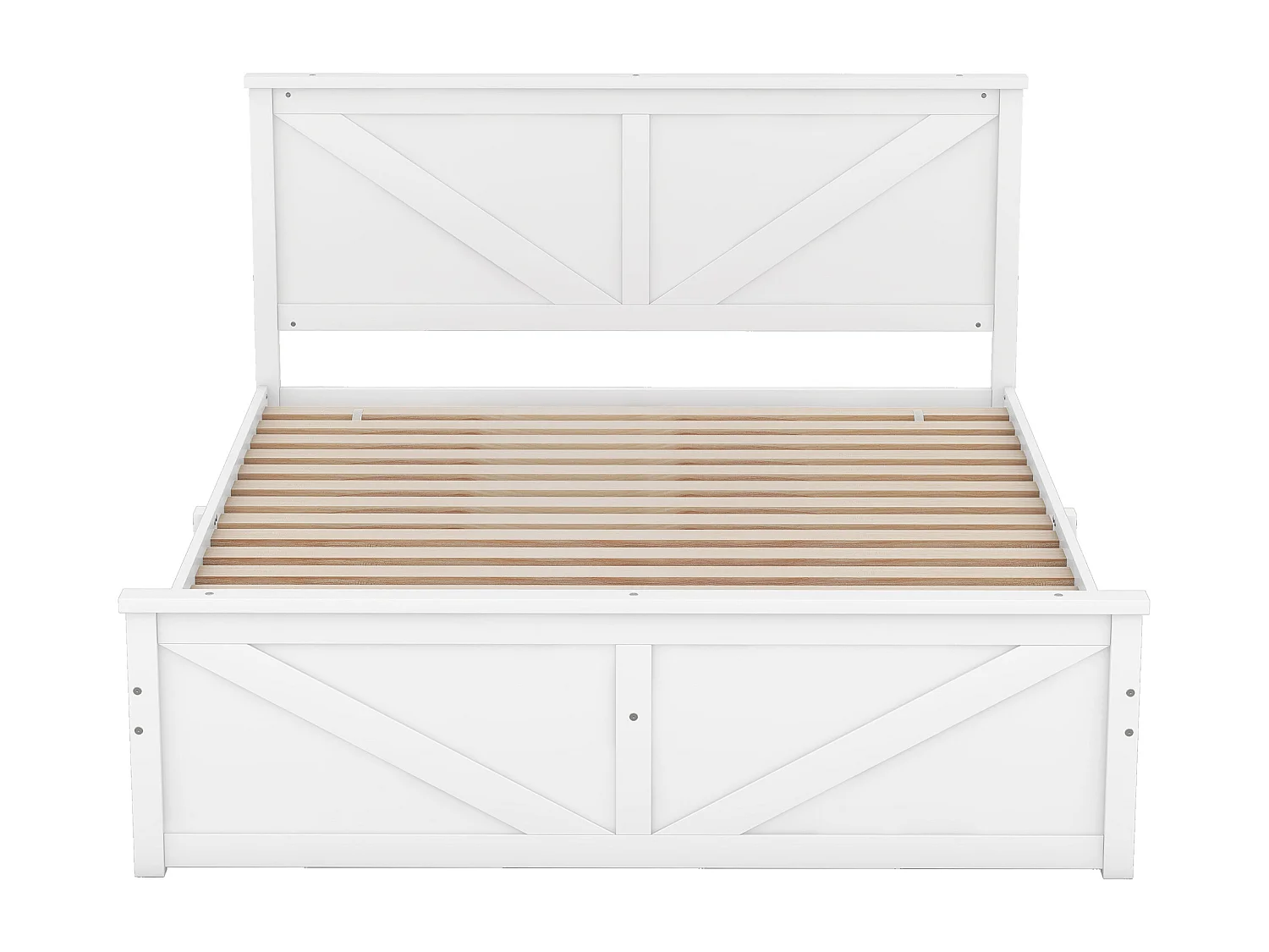 Lit 160x200 avec 4 tiroirs amovibles, avec tête de lit, cadre robuste, pin, blanc (Sans matelas)