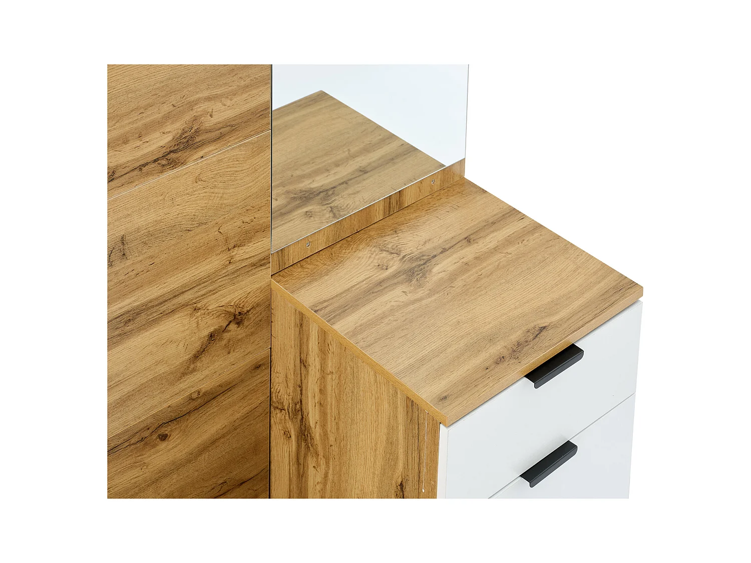 Vestiaire d'entrée 104x39x190 cm avec miroir 1 porte 1 tiroir chaussures étagères et patères en bois - chêne