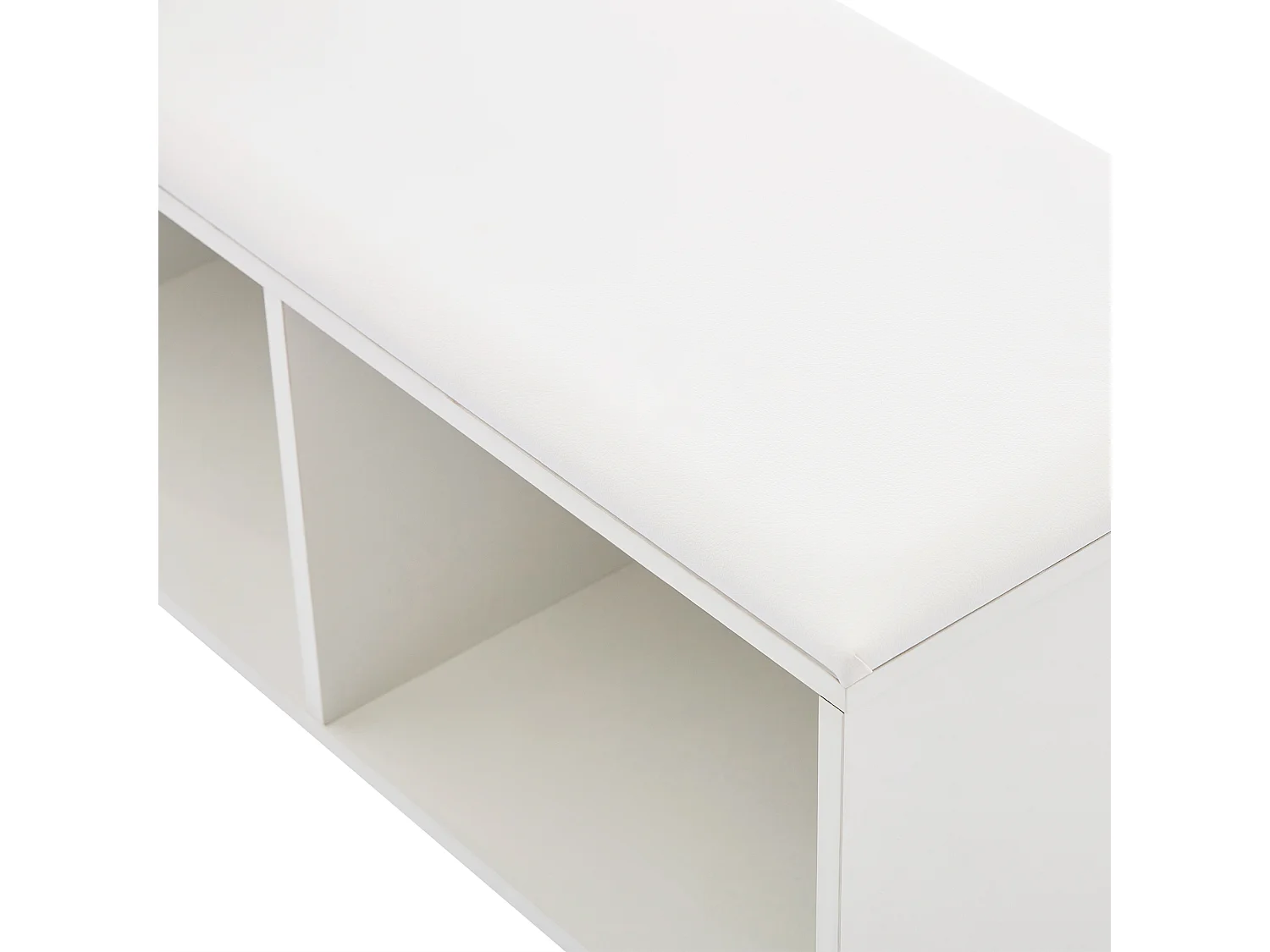 Meuble à chaussures 120x35x71.5 cm 1 porte siège rembourré et rangement ouvert en bois - pieds en métal - blanc haut brillant