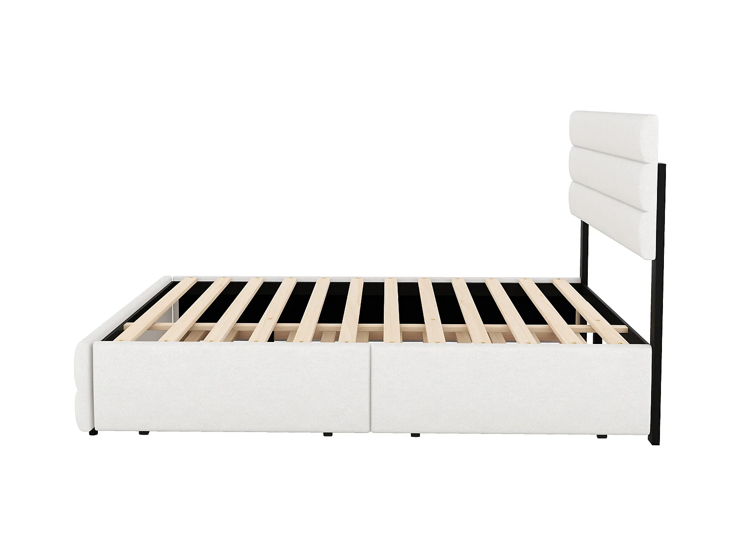 Lit gigogne adulte 140x200cm avec sommier - tête de lit réglable en hauteur et 2 tiroirs - lin - beige (sans matelas)
