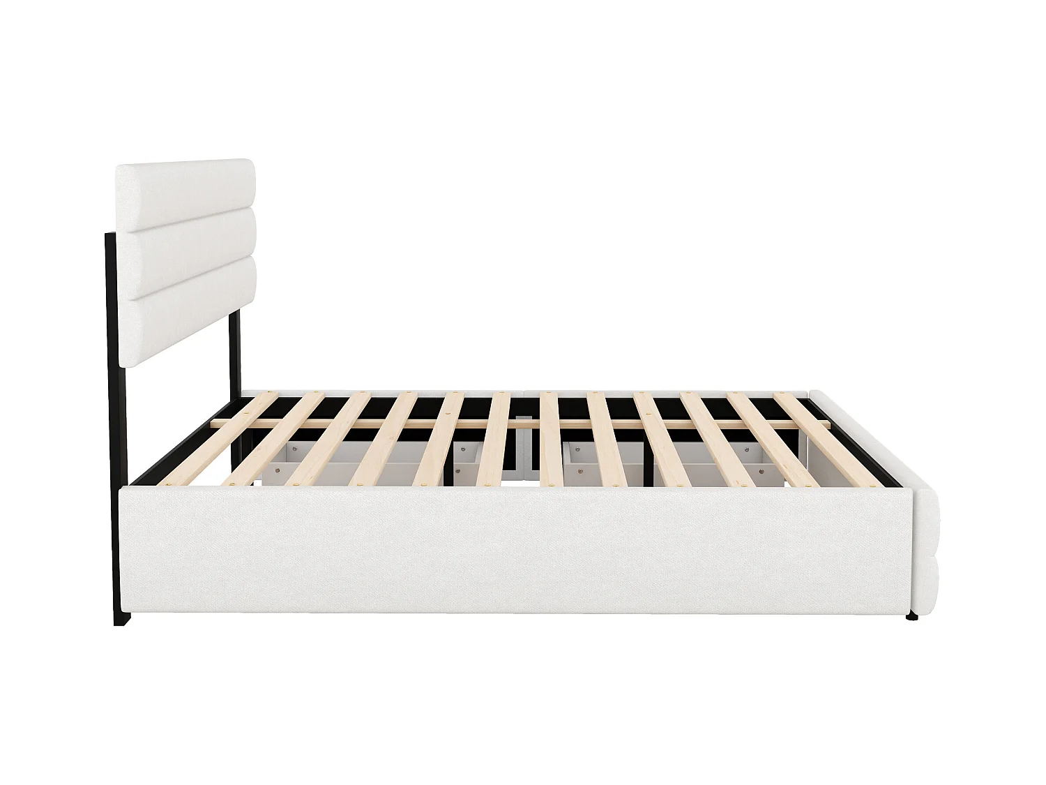 Lit gigogne adulte 140x200cm avec sommier - tête de lit réglable en hauteur et 2 tiroirs - lin - beige (sans matelas)