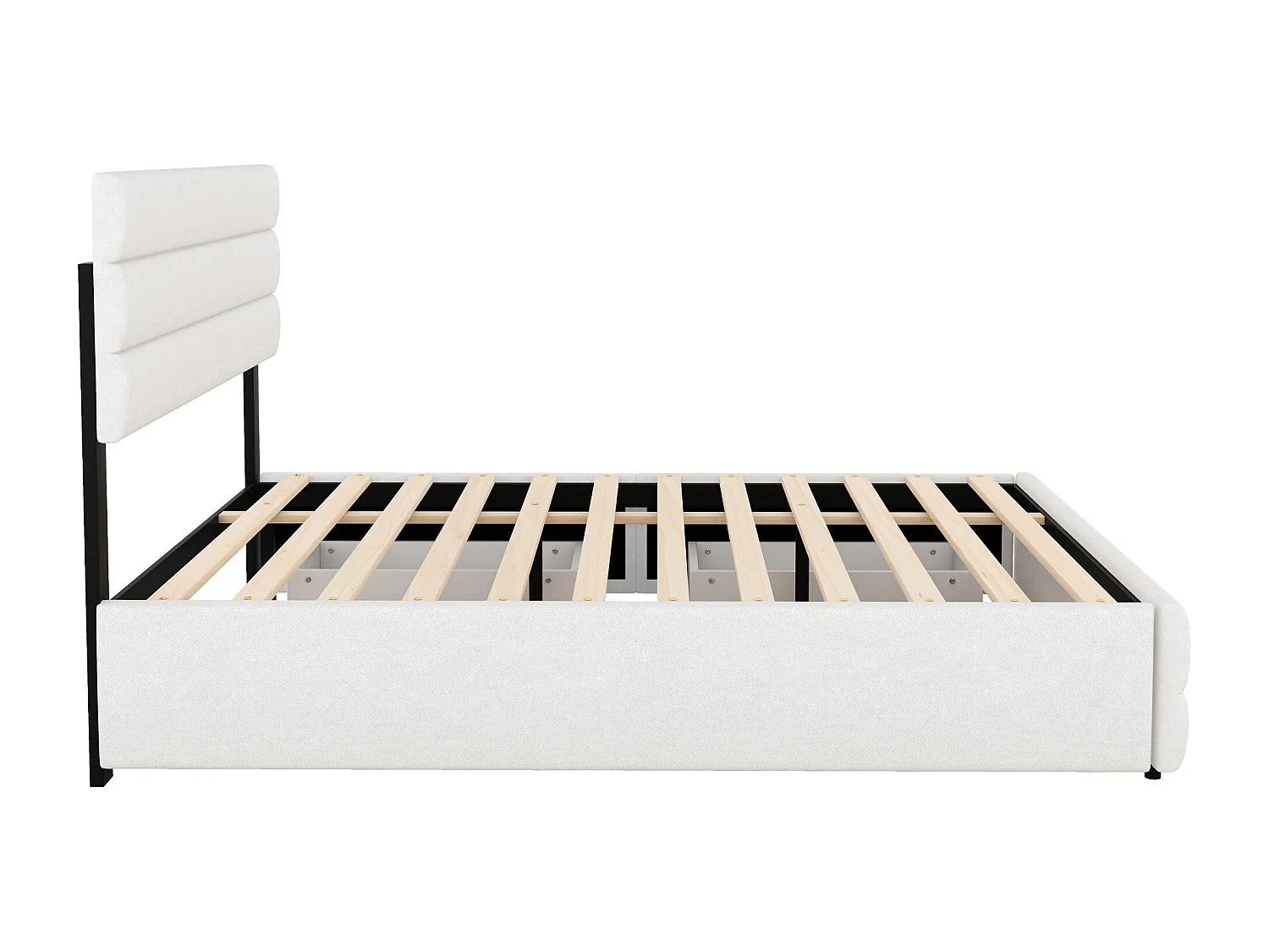 Lit gigogne 140x200cm avec sommier - tête de lit réglable en hauteur et 2 tiroirs - lin - beige (sans matelas)