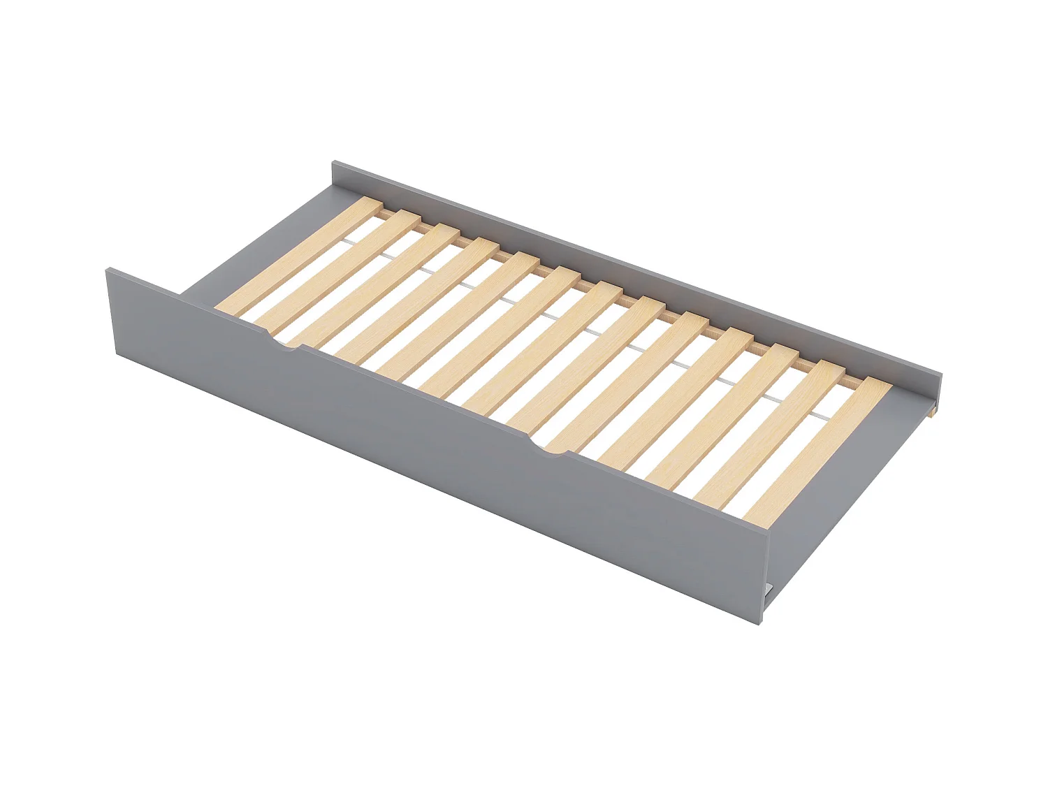 Lit gigogne enfant 90x200 cm avec sommier - tête de lit avec rangement et USB - bois - gris (sans matelas)