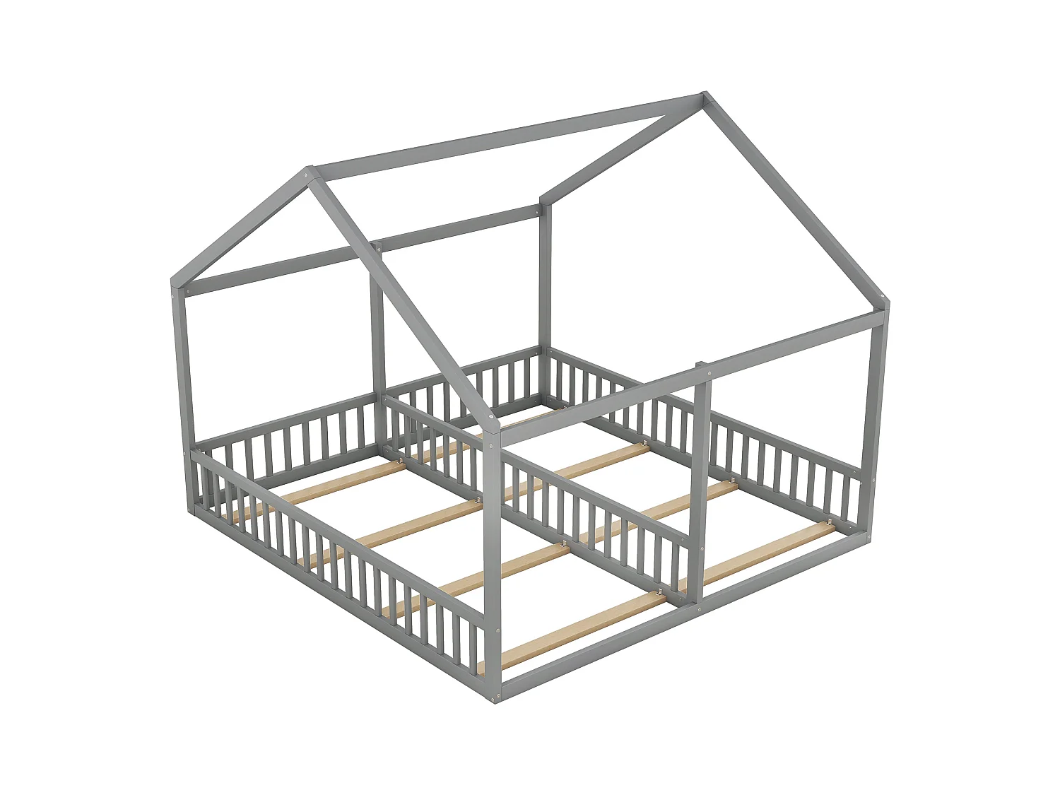 Lit cabane enfant 90x200cm avec sommier - lit deux en un - cadre de lit en bois - gris (sans matelas)