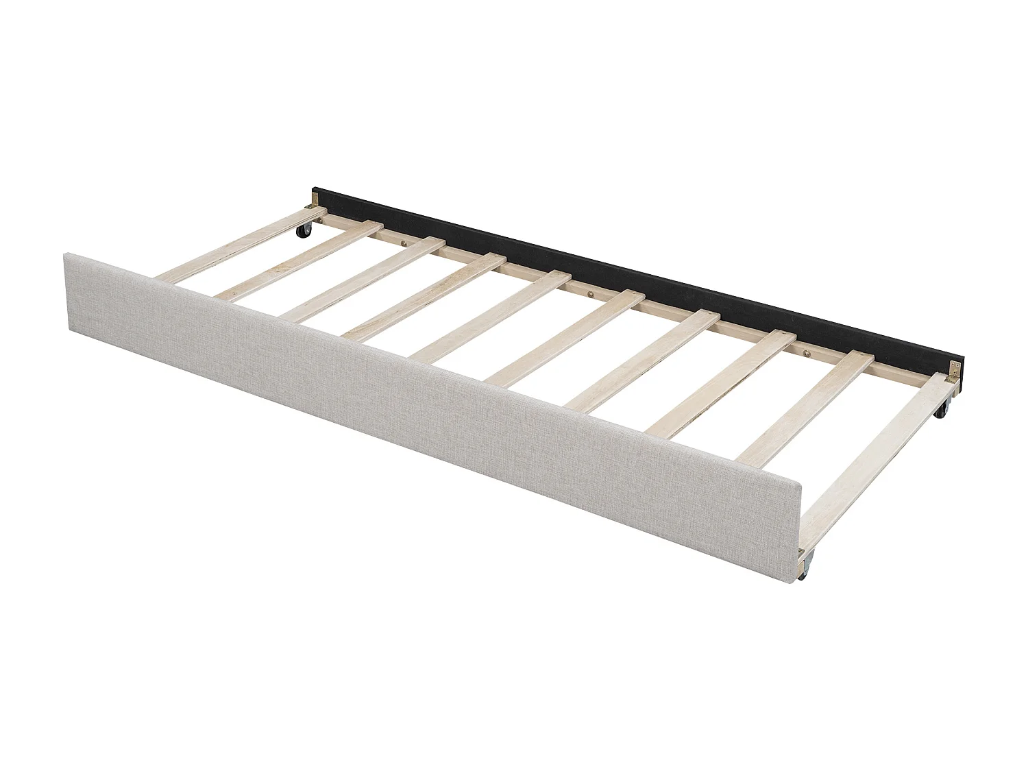Lit gigogne 90x200 cm avec sommier - tête de lit capitonnée - lin - beige (sans matelas)
