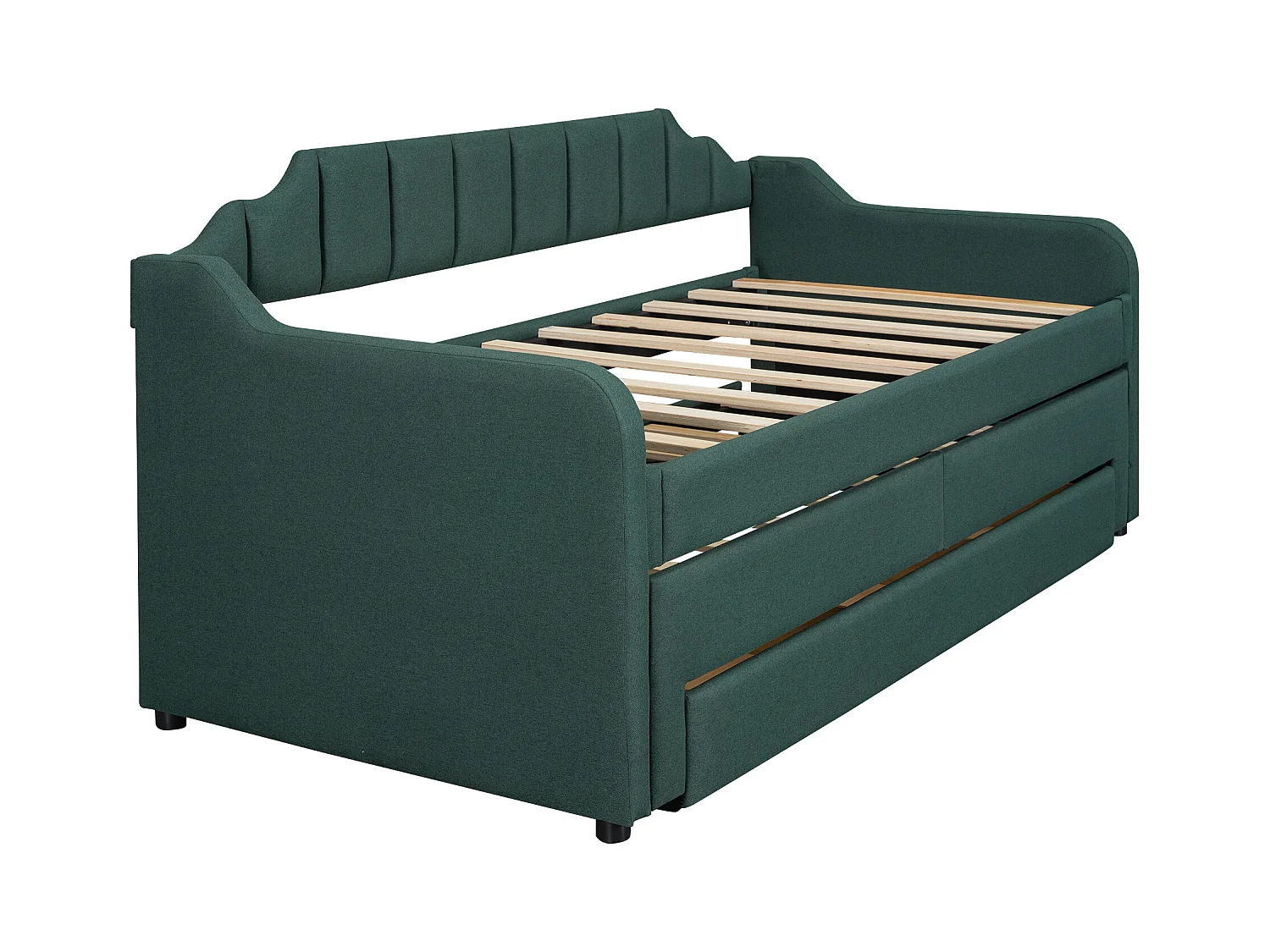 Lit gigogne enfant 90x200 cm avec sommier - 3 tiroirs de rangement - lin - vert (sans matelas)
