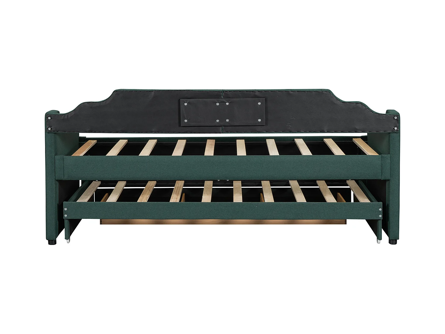 Lit gigogne enfant 90x200 cm avec sommier - 3 tiroirs de rangement - lin - vert (sans matelas)