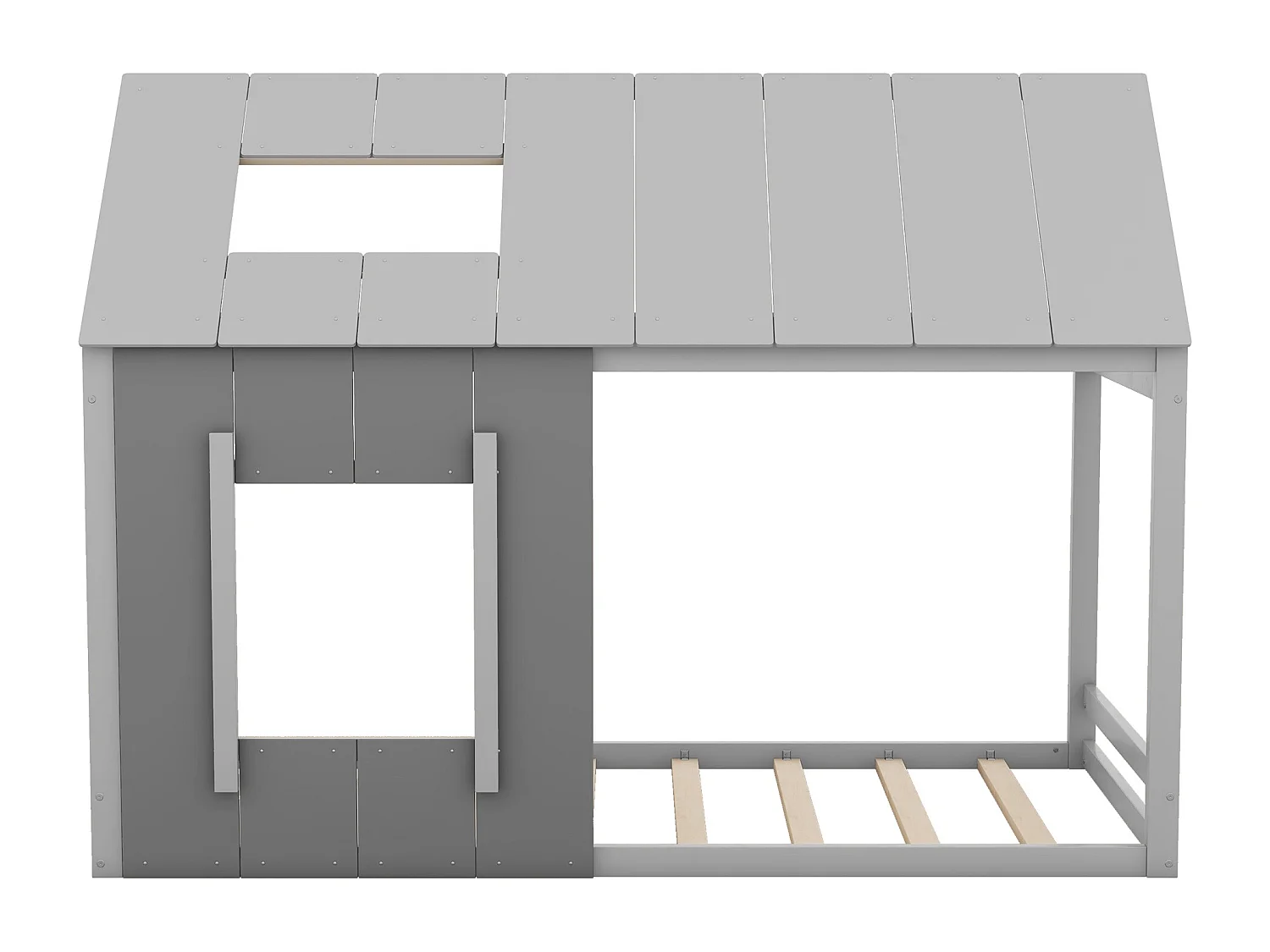 Letto a soppalco per bambini 90x200cm con base - tetto e finestra - legno - grigio (senza materasso)