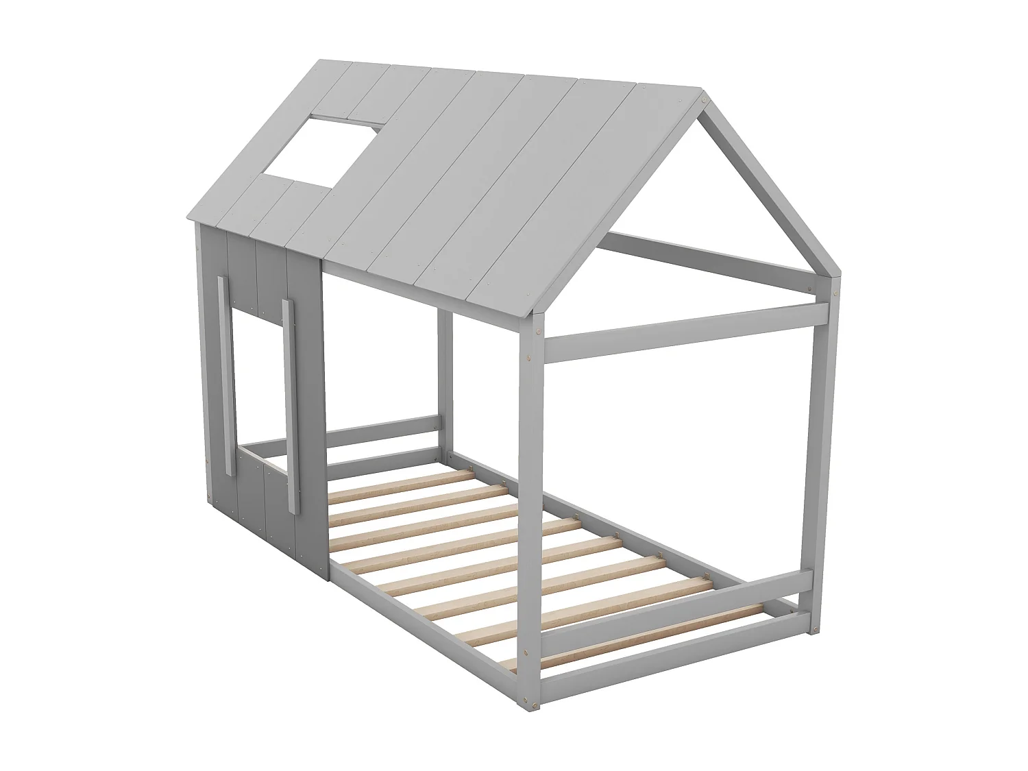 Letto a soppalco per bambini 90x200cm con base - tetto e finestra - legno - grigio (senza materasso)